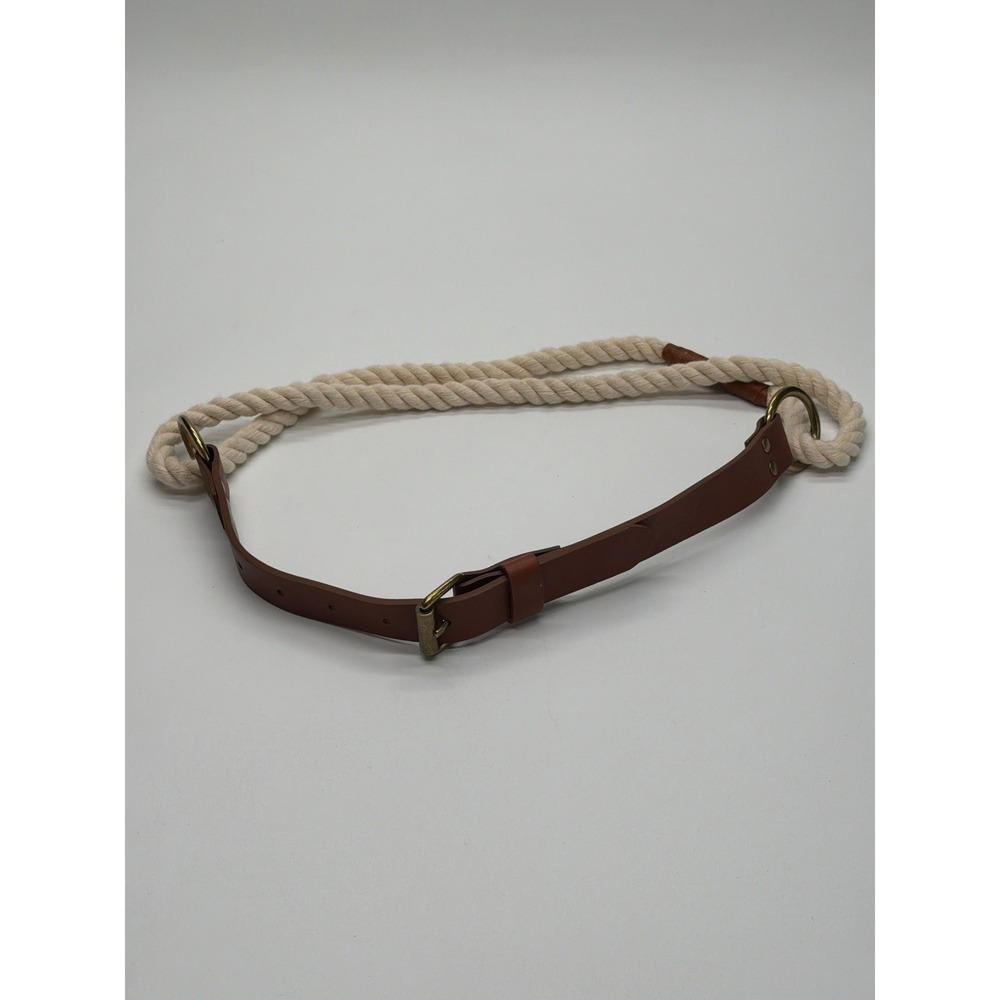 Nautical Rope and Faux Leather Buckle Belt Brown Ivory Small Mixed Media Coastal